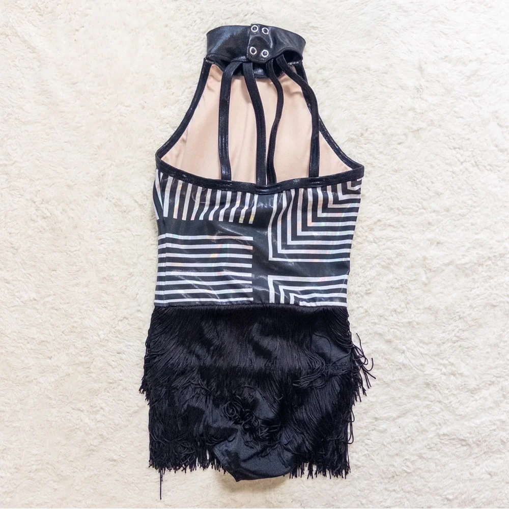Black and White Geometric Halter Dress